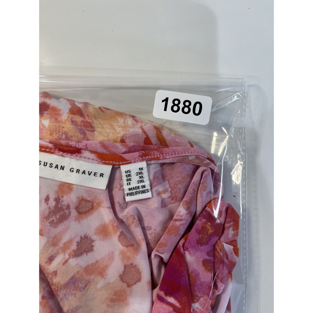 Susan Graver Top‎ Liquid Knit Sz 1X Pink White V-neck Minimalist Casual Normcore - Picture 6 of 6